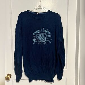 Paul & Shark Logo Solid Blue Knitted Cotton Mens Size XL Made in Italy